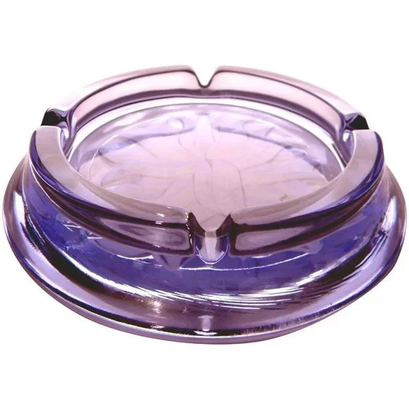 Mid-Century Neodymium Alexandrite Art Glass Ashtray Color-Change Engraved Floral - Picture 2 of 5